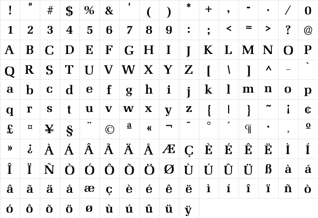 Marsei DemiBold  glyph index