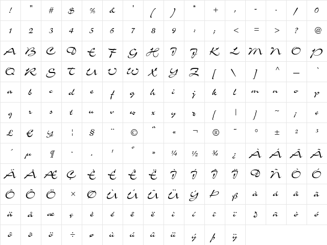 Charme LT Regular  glyph index