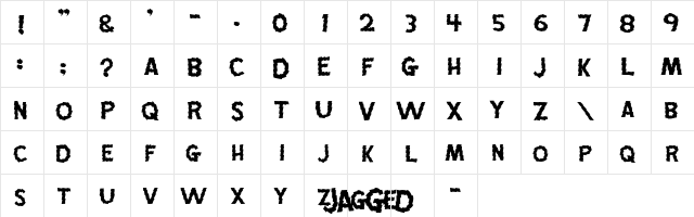 Jagged Regular  glyph index