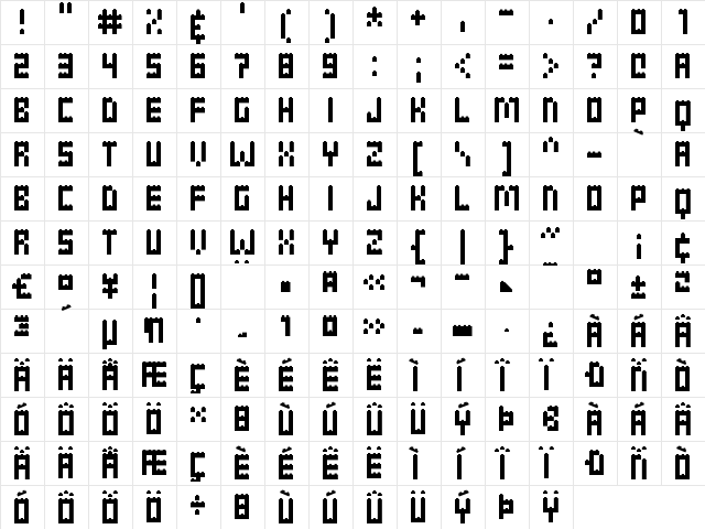 Clicky Bricks Regular  glyph index
