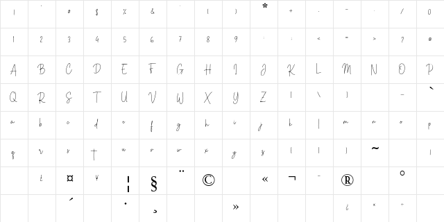 Brittney Signature Regular  glyph index
