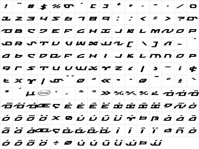 Nightrunner Expanded Italic Expanded Italic  glyph index