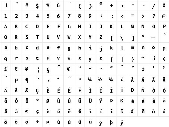 Eureka Mono Bold  glyph index