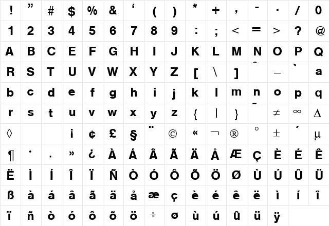 HegelMedium Regular  glyph index