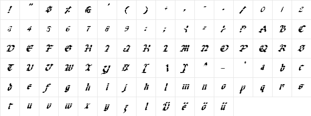 Uberh&#56946&#57189 Lazar Italic Lazar Italic  glyph index