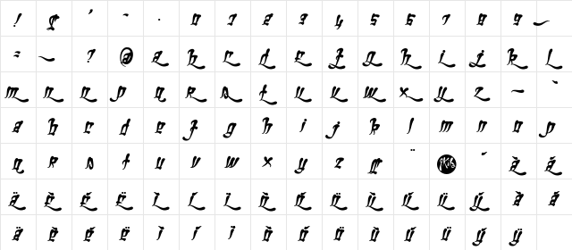 Ghetto Fabulous Regular  glyph index