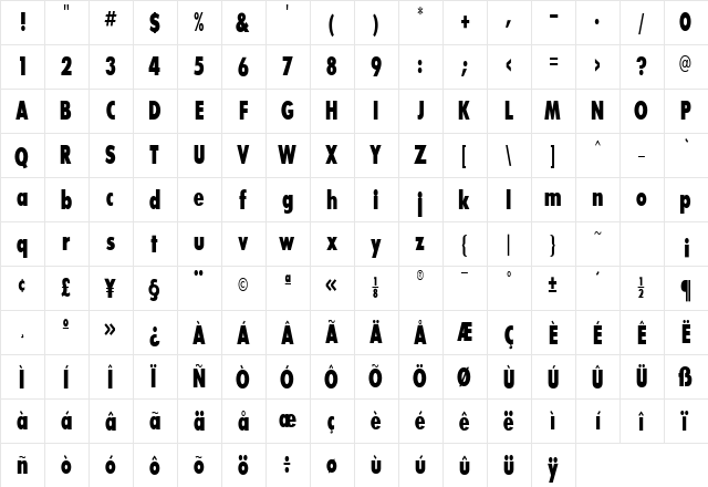 Bougan BlackCondensed SSi Extra Bold Condensed  glyph index