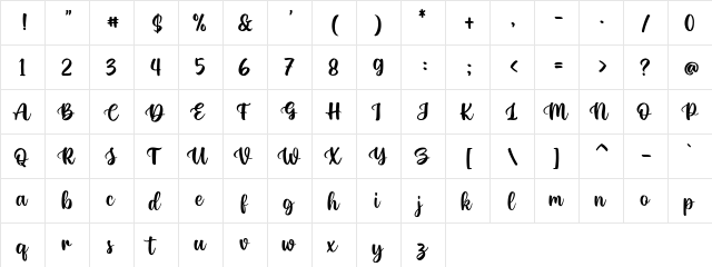 Hello Valentica Regular  glyph index