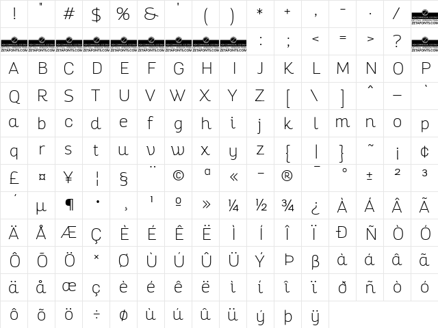 Altair Thin Regular  glyph index