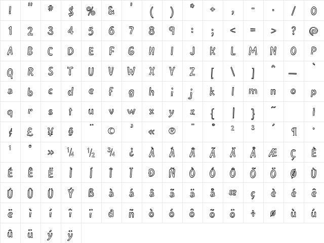MushmellowOutline Regular  glyph index
