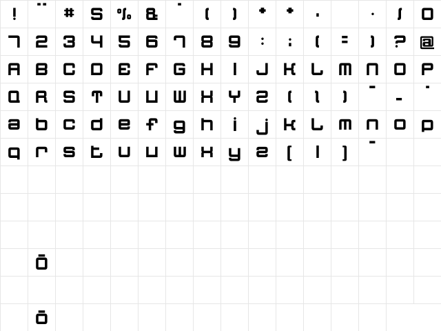 Quatron Regular  glyph index