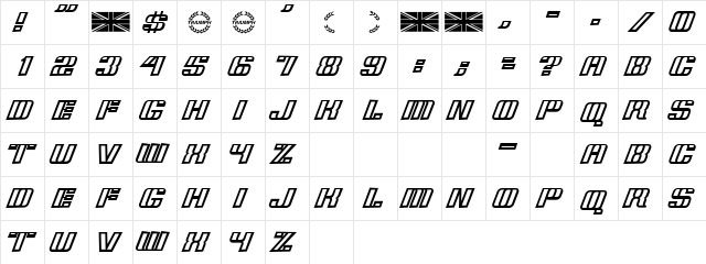 1500 outline  glyph index