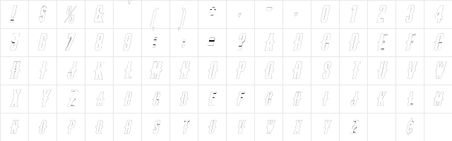 ThornsExtendedOutline Oblique  glyph index