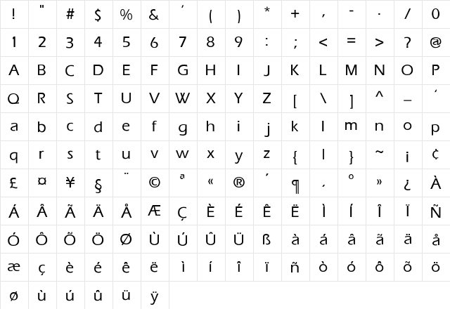 Eras-Medium-Medium Regular  glyph index