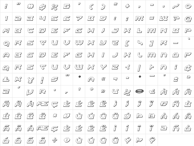 Xeno-Demon 3D Italic Italic  glyph index