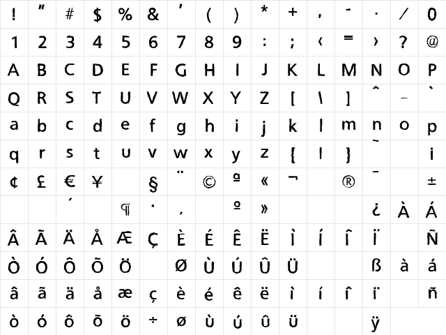 QuebecAntique Bold  glyph index