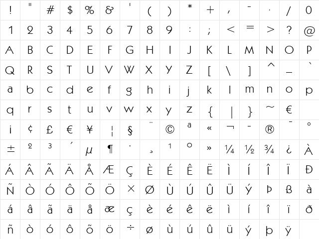 Kabel Bk BT Book  glyph index