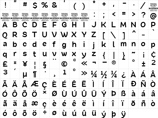 Quache Bold Condensed  glyph index