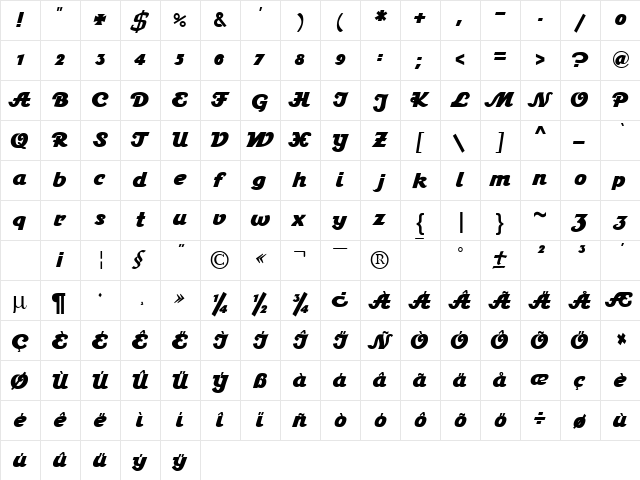 Stein1 DB Bold  glyph index