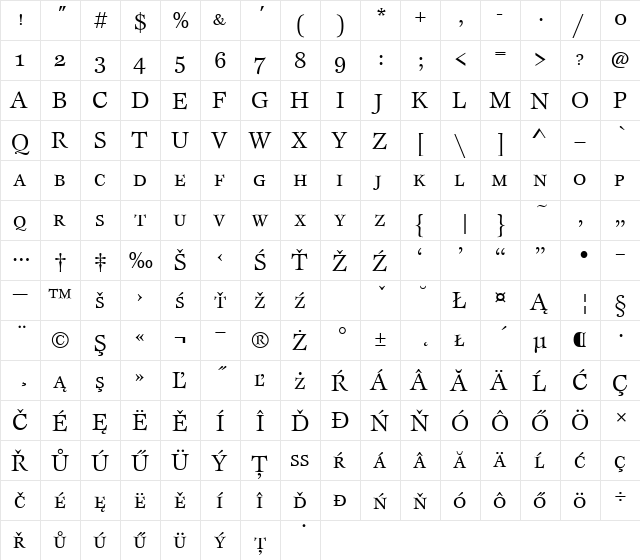 EspriItcSCTEEBoo Regular  glyph index