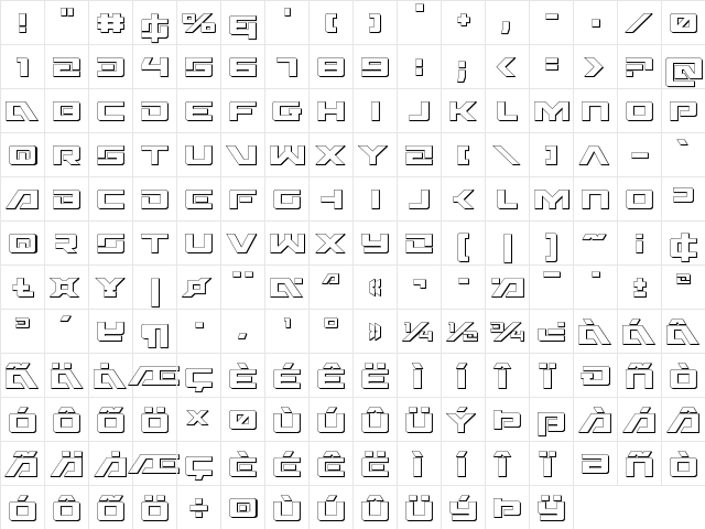 Wildcard 3D Regular  glyph index
