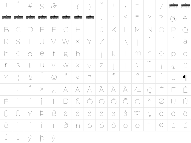 Eastman Trial Thin  glyph index