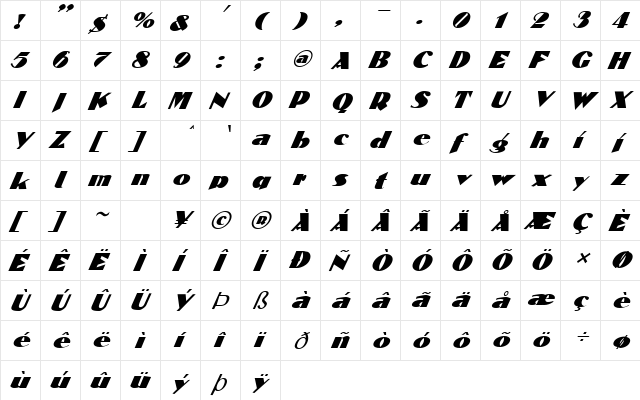FZ JAZZY 53 ITALIC Normal  glyph index
