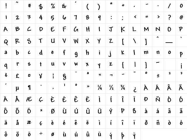 Mead Bold  glyph index