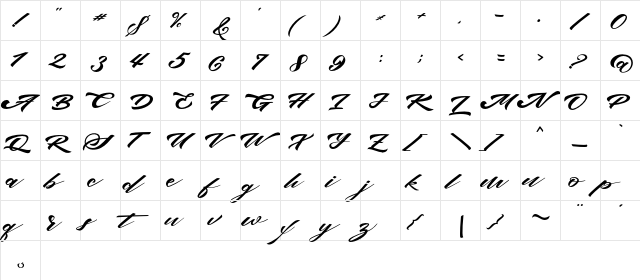bruke Regular  glyph index