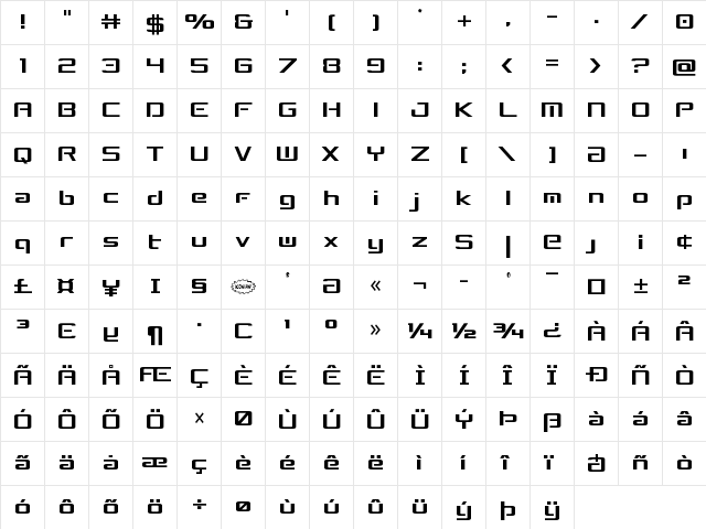 Concielian Break Condensed Condensed  glyph index