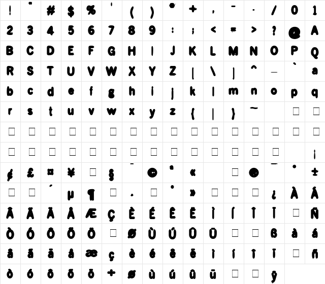 BlueBond-Bold Regular  glyph index