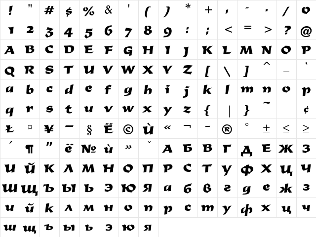 Derby Regular  glyph index