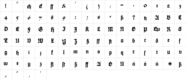 MaximilianGotisch Regular  glyph index