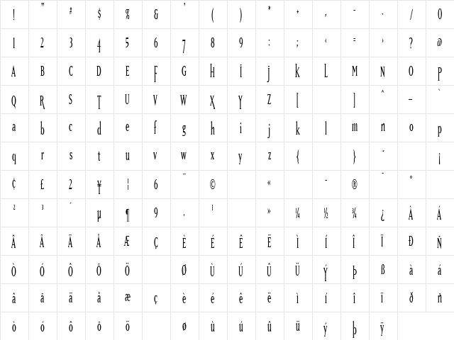 MatrixTallOldstyle Regular  glyph index