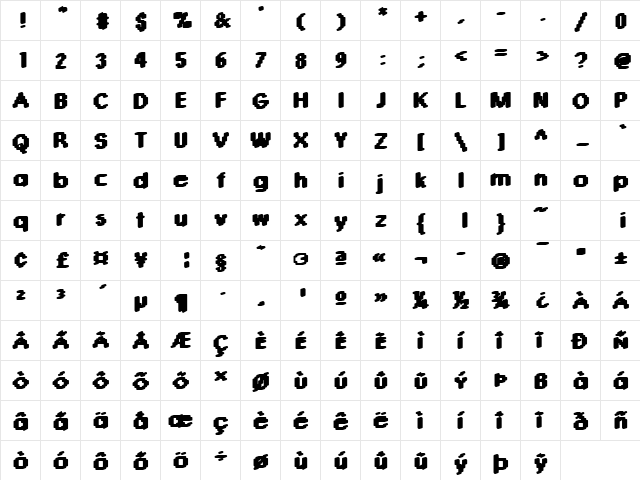 DTCRoughM09 Regular  glyph index