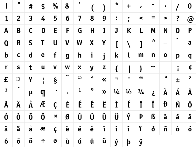 ITC Officina Sans Std Bold  glyph index