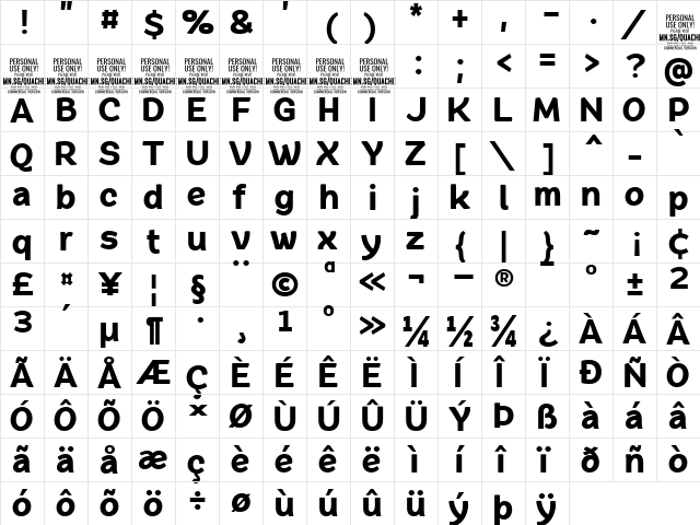 Quache Black Condensed  glyph index