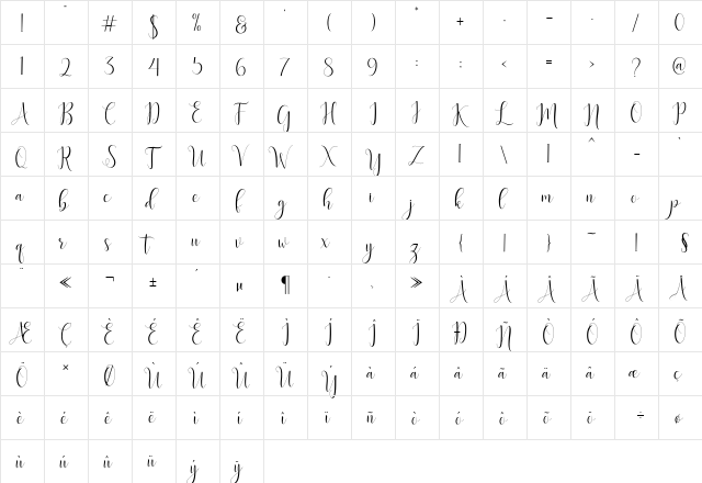 Delight Script Regular  glyph index