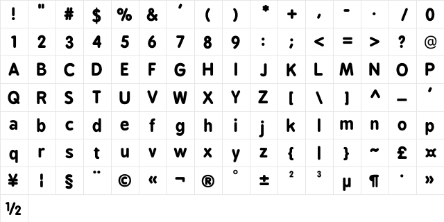 BPreplay Bold  glyph index