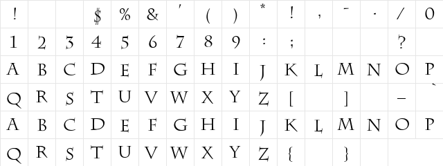 Anatasia Regular  glyph index