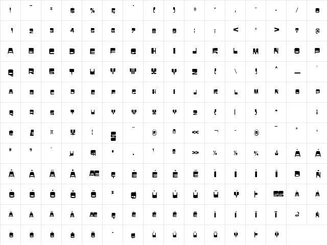 LaughinCondensed Regular  glyph index