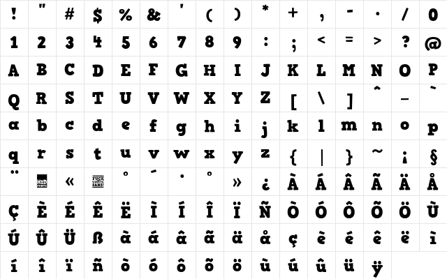 HVD Comic Serif Bold  glyph index