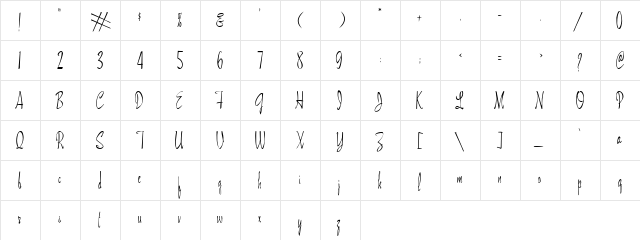 Lovebird Normal  glyph index