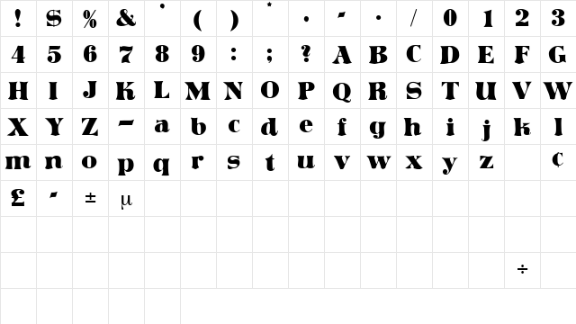 ArticulaDisplaySSK Regular  glyph index