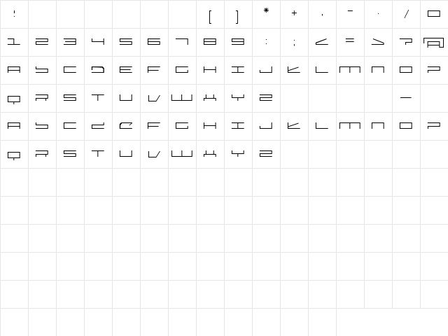399 Missile Thin  glyph index