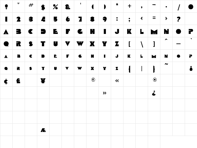 Rebel 5 Regular  glyph index