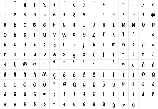 Snow Bright Regular  glyph index