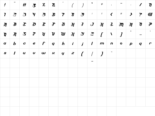 Everyone Heart-Light Regular  glyph index