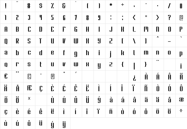 Soupertrouper Stencil  glyph index