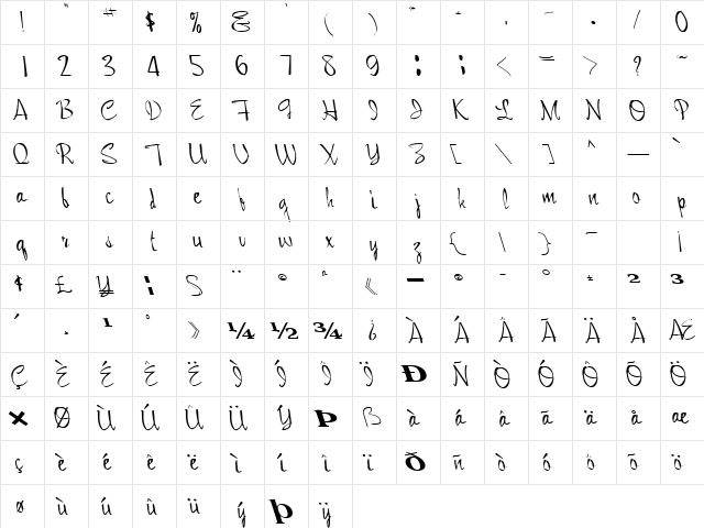 Seam Regular  glyph index